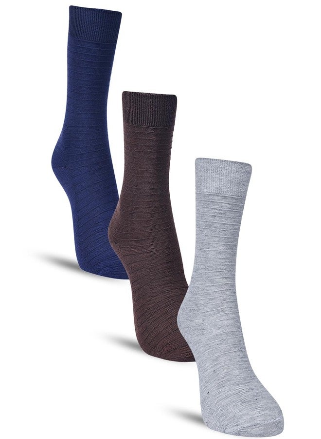 Dollar Formal Patterned Socks Solid Colored Mid Calf Length Business Socks Made with Cotton & Spandex - Combo Pack of 3 - Image 1