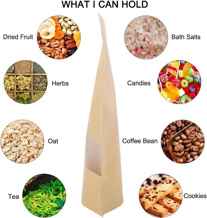 ZYGOMA ZYGOMA Brown Kraft Paper Standup Pouches Zipper Reusable Airtight Food Storage Pouch Rectangular Transparent Window Inside Lamination Food Grade Food Storage pouches 100 110mmX170mm - Image 4