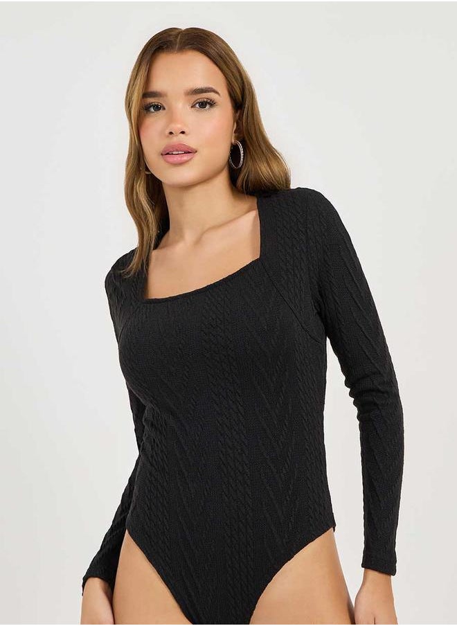 Styli Cable Knit Long Sleeves Bodysuit  - Image 1
