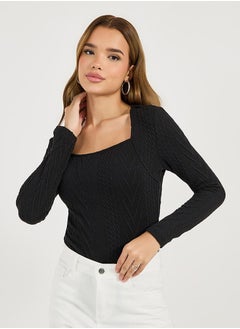 Styli Cable Knit Long Sleeves Bodysuit  - Image 3