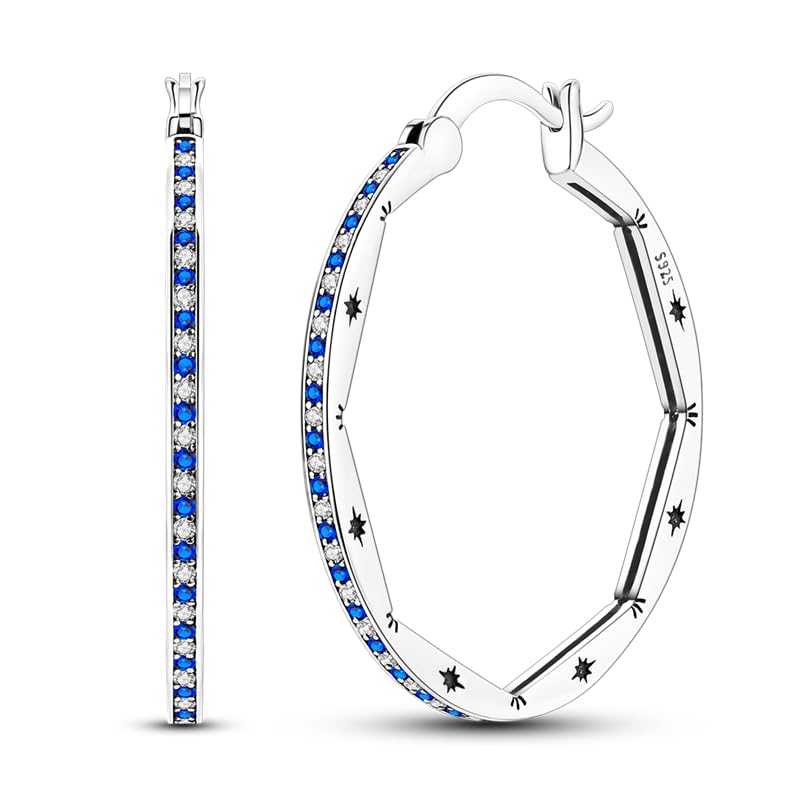 Parmuz 925 Sterling Silver Earrings Large Big Hoop Earrings Star Moon Butterfly Cubic Zirconia Thin Round Hoops for Women - Image 1