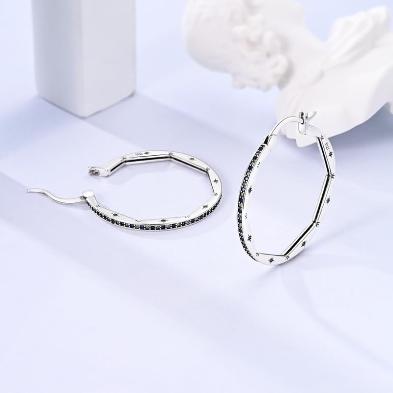 Parmuz 925 Sterling Silver Earrings Large Big Hoop Earrings Star Moon Butterfly Cubic Zirconia Thin Round Hoops for Women - Image 2