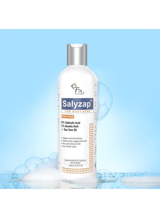 Fixderma Salyzap 2% Salicylic Acid Body Wash For Acne | Exfoliating Bodywash | Anti Acne Body Wash on Back & Arms for Acne Prone Skin | Helps in Control Brekouts, Unclogs Pores - 200ml - Image 2