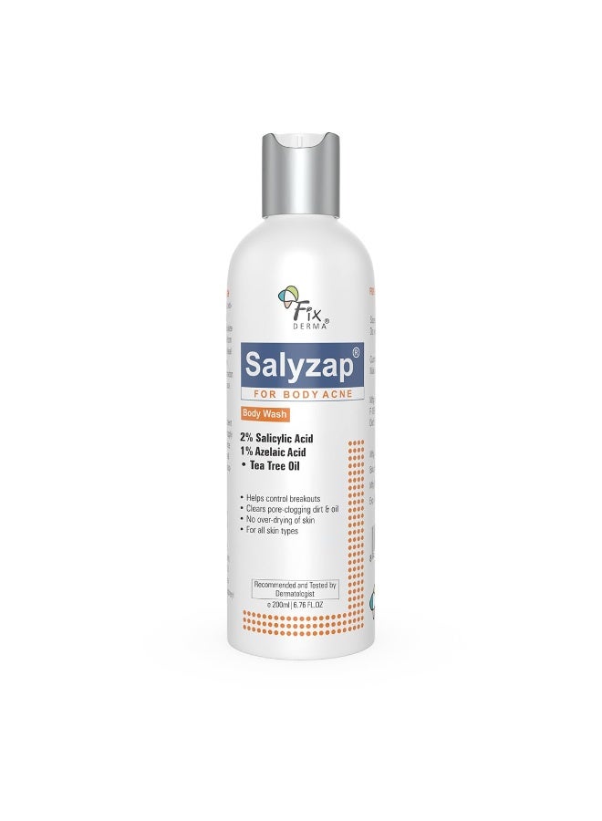 Fixderma Salyzap 2% Salicylic Acid Body Wash For Acne | Exfoliating Bodywash | Anti Acne Body Wash on Back & Arms for Acne Prone Skin | Helps in Control Brekouts, Unclogs Pores - 200ml - Image 1