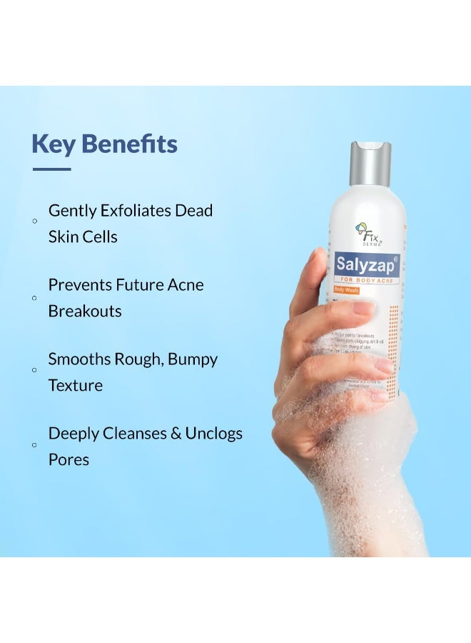 Fixderma Salyzap 2% Salicylic Acid Body Wash For Acne | Exfoliating Bodywash | Anti Acne Body Wash on Back & Arms for Acne Prone Skin | Helps in Control Brekouts, Unclogs Pores - 200ml - Image 4