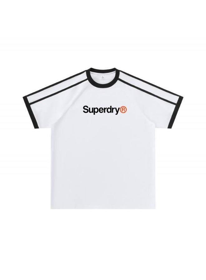 Superdry American raglan striped short-sleeved T-shirt for men and women with loose casual sports couple tops - Image 4