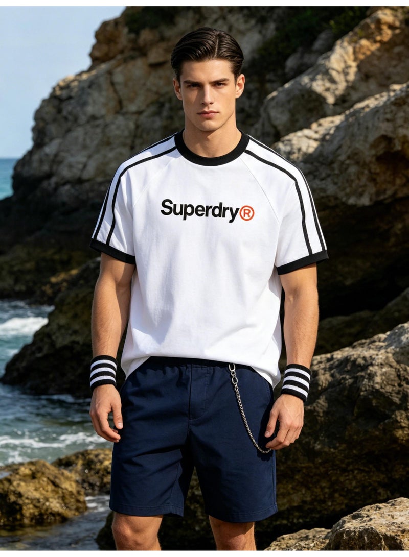 Superdry American raglan striped short-sleeved T-shirt for men and women with loose casual sports couple tops - Image 3