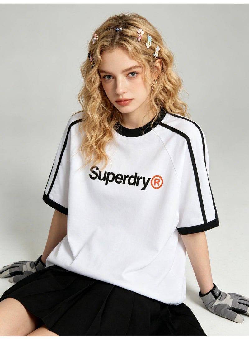 Superdry American raglan striped short-sleeved T-shirt for men and women with loose casual sports couple tops - Image 5