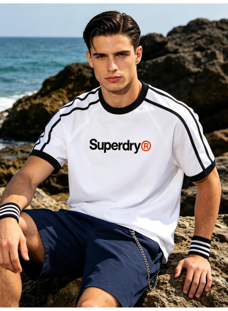 Superdry American raglan striped short-sleeved T-shirt for men and women with loose casual sports couple tops - Image 1