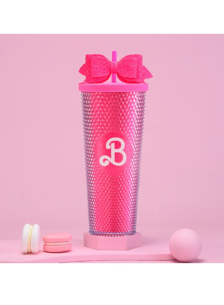 xozgdovg Double sippy cup 710ml clear gold onion fluorescent rose (printed)- Bow style 