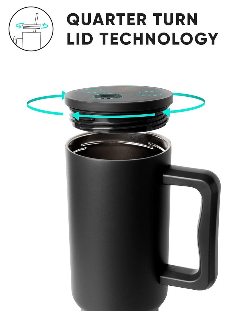 TDAO Keep Warm and Cool Simple Modern Stainless Steel Tumbler/Cup/Water Bottle with Handle and Straw Lid for Tea, Coffee, Milk and Water 1200 ML Black - Image 4