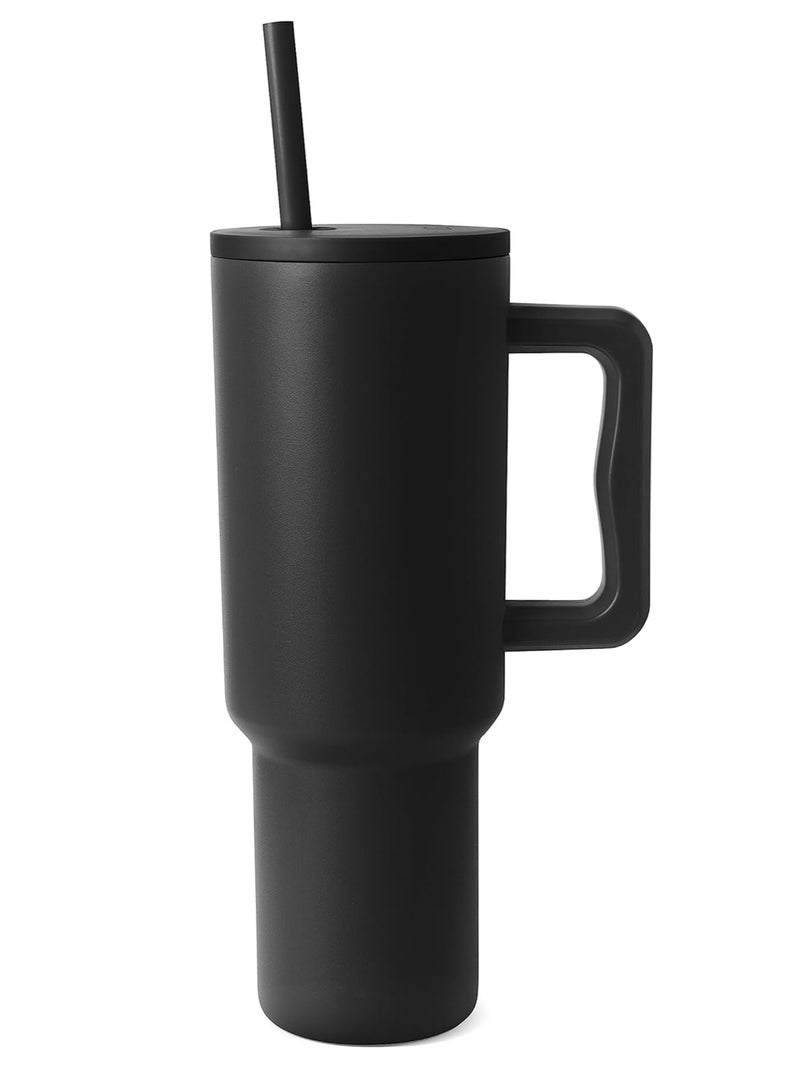 TDAO Keep Warm and Cool Simple Modern Stainless Steel Tumbler/Cup/Water Bottle with Handle and Straw Lid for Tea, Coffee, Milk and Water 1200 ML Black - Image 1