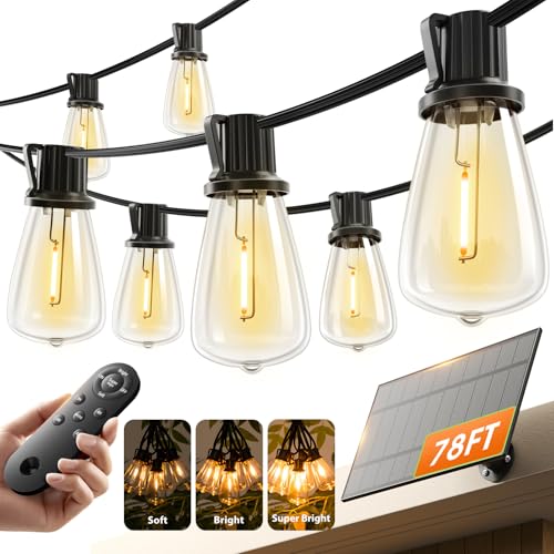 KYY 78FT(72+6) Solar String Lights Outdoor with USB Port Remote Control, LED Waterproof Solar Powered Patio with 24 Sockets, Heavy-Duty and UL Listed Porch Market Lights - Image 1