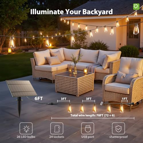 KYY 78FT(72+6) Solar String Lights Outdoor with USB Port Remote Control, LED Waterproof Solar Powered Patio with 24 Sockets, Heavy-Duty and UL Listed Porch Market Lights - Image 3