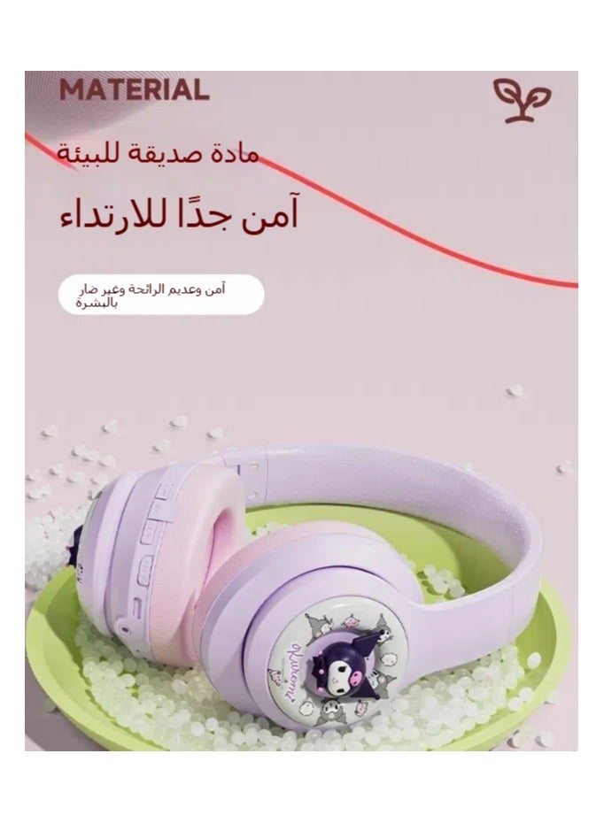 general Cute cartoon wireless BT1 Kuromi headphones, gaming headphones Cute animal design, colorful atmosphere light foldable soft ear wireless headphones - Image 5