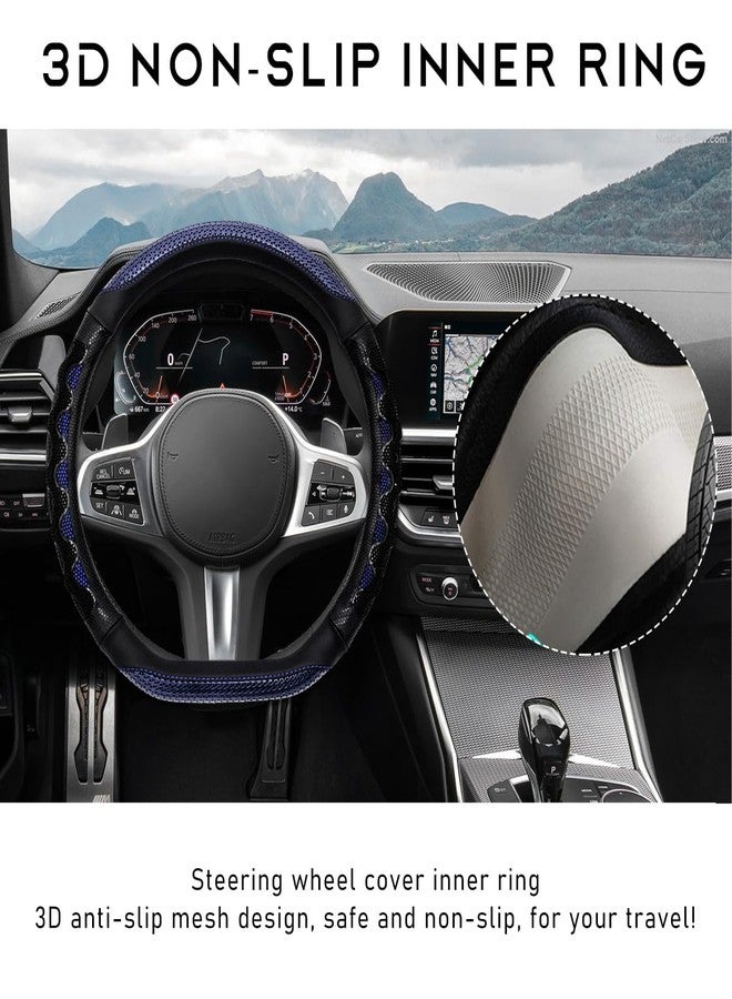 DXNQ Car Steering Wheel Cover, 15 Inches 3D Honeycomb Design Car Steering Wheel Protector with Comfy Grip, Breathable Anti-Slip D-Shaped Steering Wheel Sleeve for Most Vehicles (Blue) - Image 4