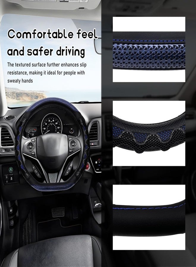 DXNQ Car Steering Wheel Cover, 15 Inches 3D Honeycomb Design Car Steering Wheel Protector with Comfy Grip, Breathable Anti-Slip D-Shaped Steering Wheel Sleeve for Most Vehicles (Blue) - Image 3