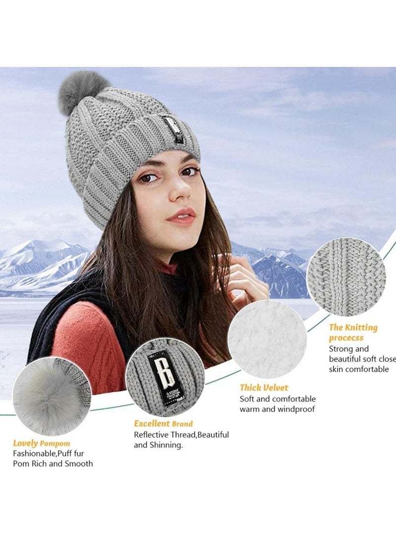 CMGTYYD CMGTYYD Winter Hat Scarf Glove Set, Women Knitted Pom Beanie Hat Circle Scarf and Finger Touch Screen Glove 3 in 1 with Winter Warm Thicken Soft Fleece Lining for Women Daily Ski Outdoor Sports Winter Gift  - Image 3