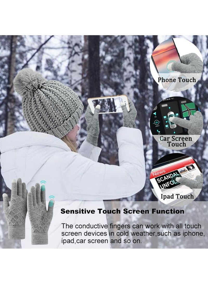 CMGTYYD CMGTYYD Winter Hat Scarf Glove Set, Women Knitted Pom Beanie Hat Circle Scarf and Finger Touch Screen Glove 3 in 1 with Winter Warm Thicken Soft Fleece Lining for Women Daily Ski Outdoor Sports Winter Gift  - Image 4