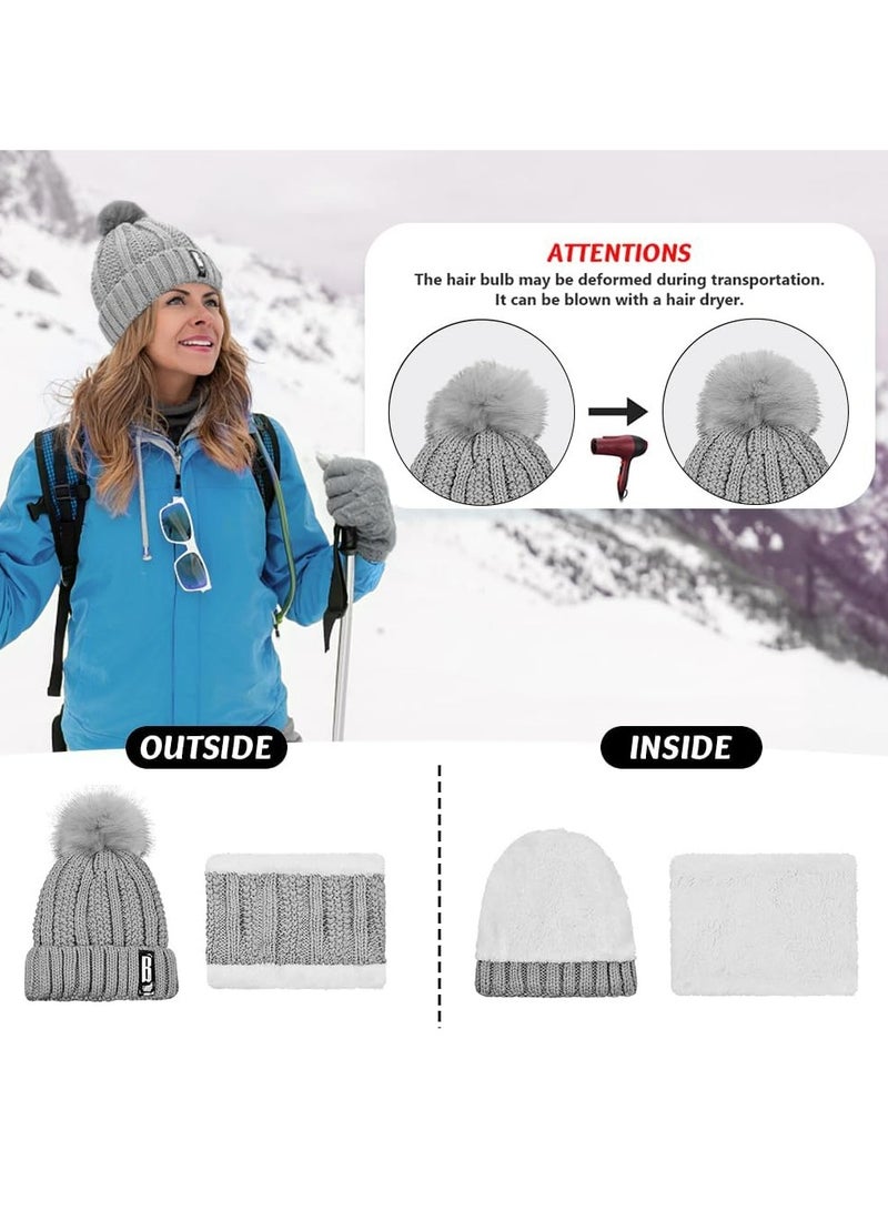 CMGTYYD CMGTYYD Winter Hat Scarf Glove Set, Women Knitted Pom Beanie Hat Circle Scarf and Finger Touch Screen Glove 3 in 1 with Winter Warm Thicken Soft Fleece Lining for Women Daily Ski Outdoor Sports Winter Gift  - Image 5