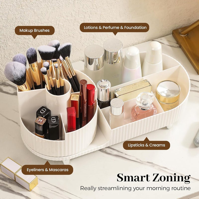 REMICH 360 Rotating Makeup Organizer Make Up Storage Box Cosmetic Skincare Organiser Case Perfume Stand For Lipstick Makeup Brushes Cosmetic Display Dressing Table Bathroom Office Storage - Image 3