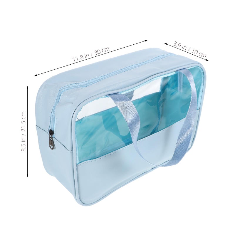 Large Waterproof Makeup Bag Hanging Travel Toiletry Organizer Blue Cosmetic Storage Pouch - Image 3