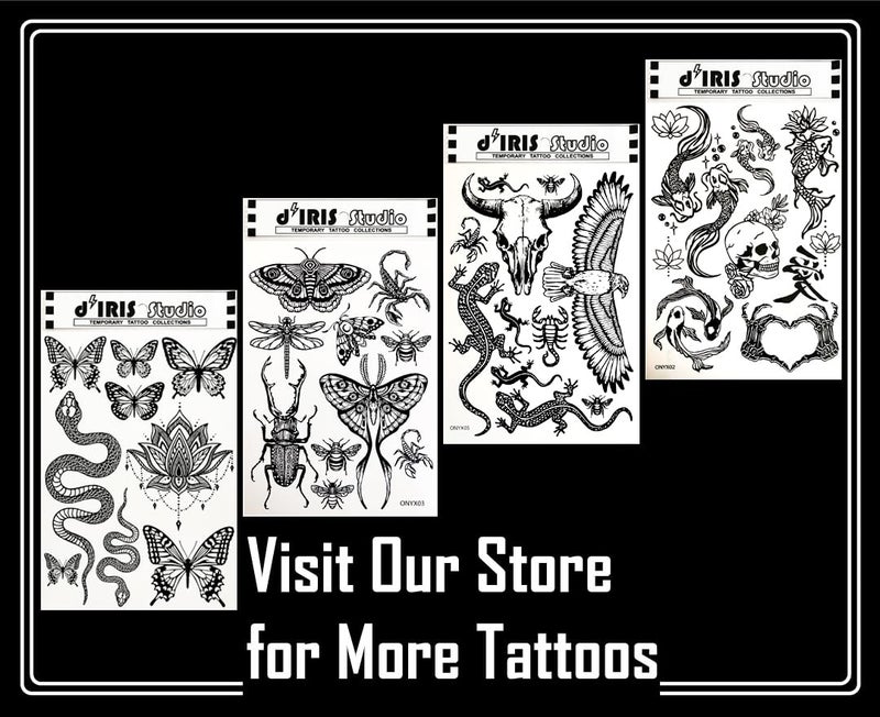 d'IRIS studio Temporary Tattoos for Adult Women - 2 Sheets - Black Big Ying and Yang Koi Fish Kanji Love Skeleton Heart Hand Skull Lotus Sleeve Adults Tattoo - Image 3