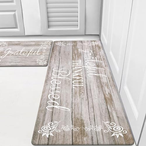 HEBE Anti Fatigue Kitchen Mat Set of 2 Non Slip Cushioned Kitchen Mats for Floor Waterproof Farmhouse Kitchen Rugs and Mats Set Comfort Standing Desk Mat Carpet for SinkOfficeLaundry
