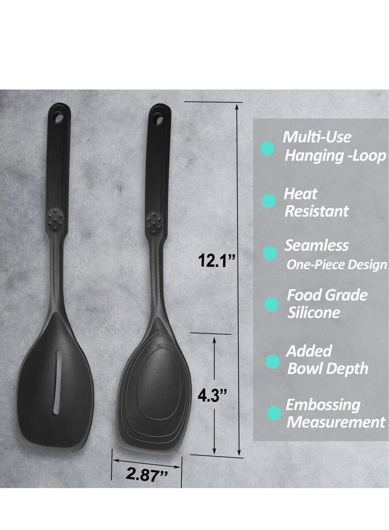 SYOSI Silicone Cooking Spoon Non-Stick Slotted and Solid Spoon set with Deep Bolw for Kitchen Cooking Baking Stirring Mixing Tools 2 Pcs Black  - Image 5