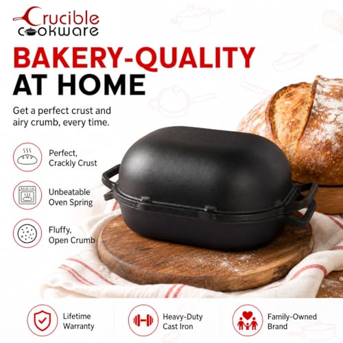 Crucible Cookware Extra Large Cast Iron Artisan Bread Pan 6 Loop Handles Deep Lid for Steam Baking by Crucible Cookware - Image 2
