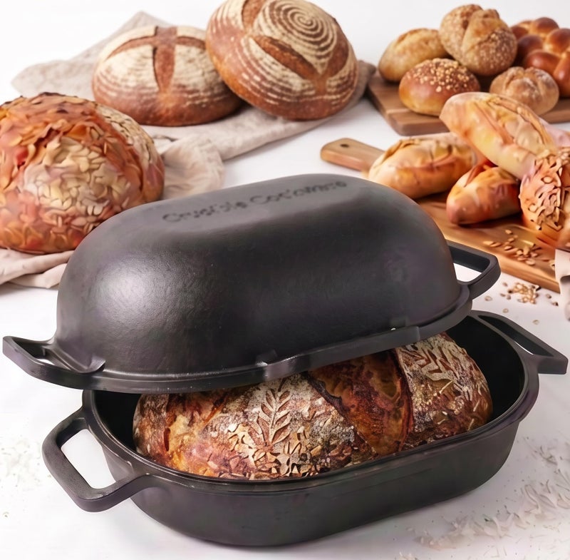 Crucible Cookware Extra Large Cast Iron Artisan Bread Pan 6 Loop Handles Deep Lid for Steam Baking by Crucible Cookware - Image 1