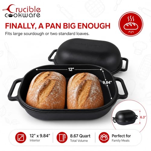Crucible Cookware Extra Large Cast Iron Artisan Bread Pan 6 Loop Handles Deep Lid for Steam Baking by Crucible Cookware - Image 4
