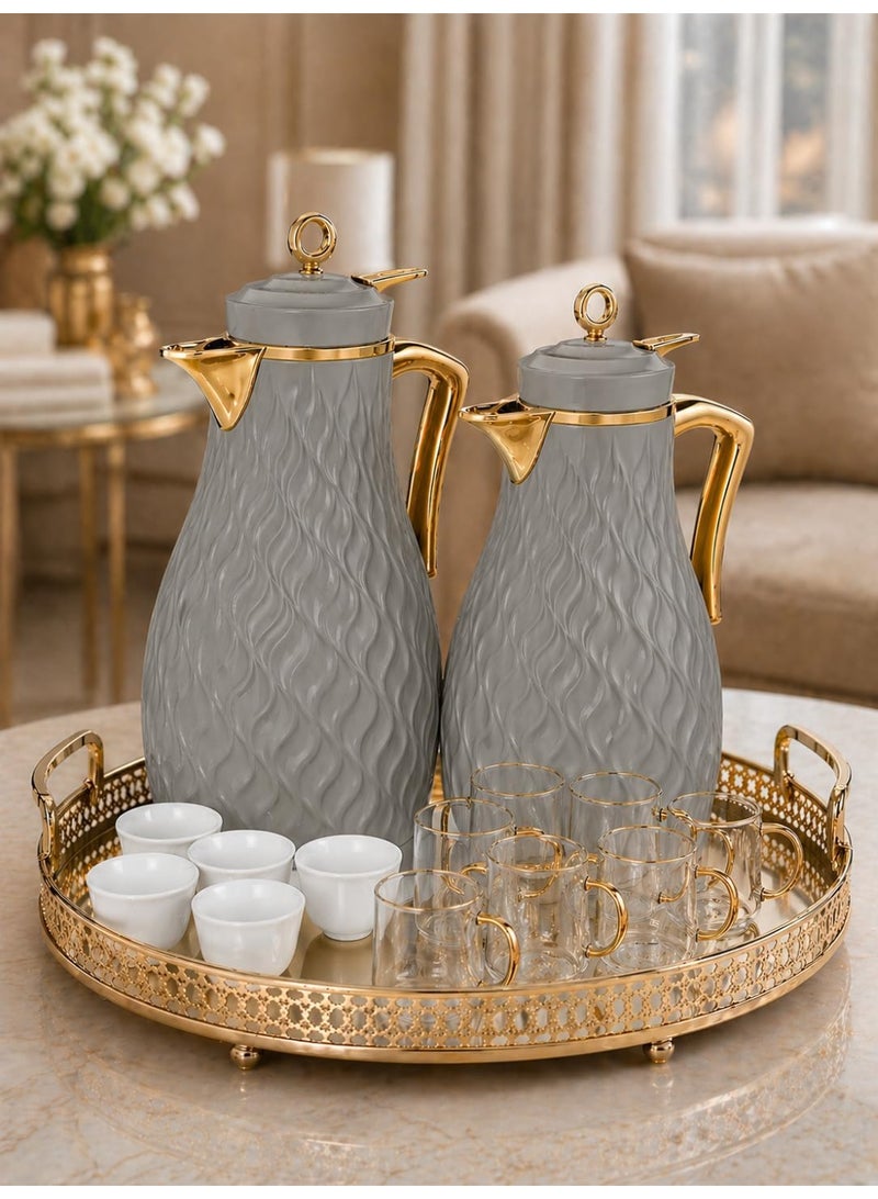 Premium Coffee & Tea Thermos Set 2 Pieces (0.7 + 1.0 Liter) | Coffee Thermos Keeps Heat 12 Hours | Equipped With Attachable Crescent Medallion Ideal For Events And Hospitality (Dark Grey) - Image 2