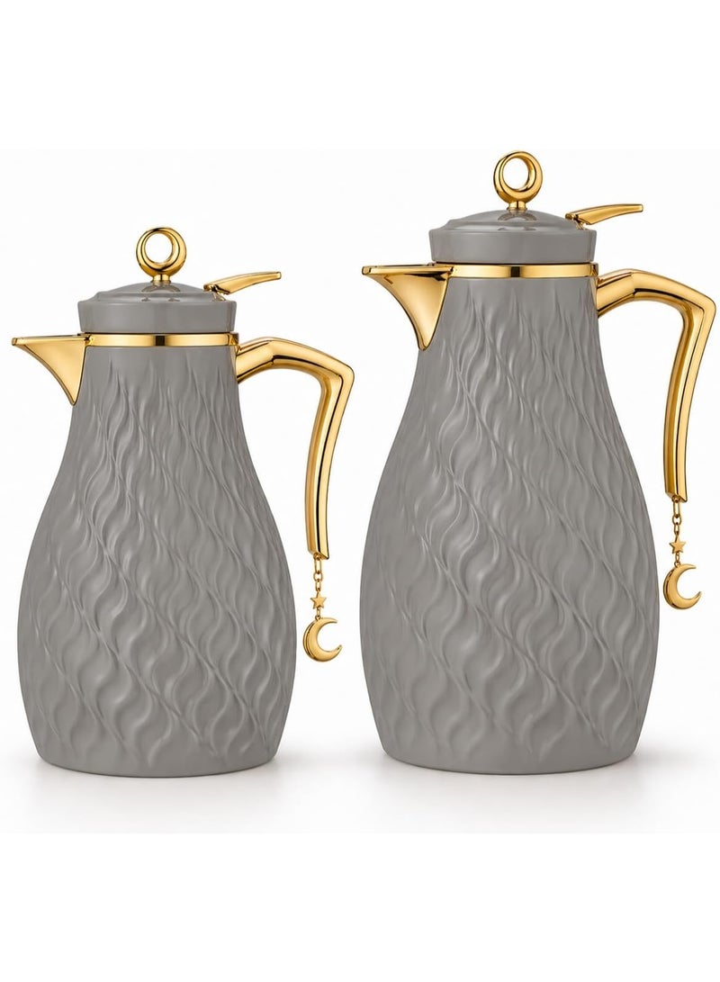 Premium Coffee & Tea Thermos Set 2 Pieces (0.7 + 1.0 Liter) | Coffee Thermos Keeps Heat 12 Hours | Equipped With Attachable Crescent Medallion Ideal For Events And Hospitality (Dark Grey) - Image 3