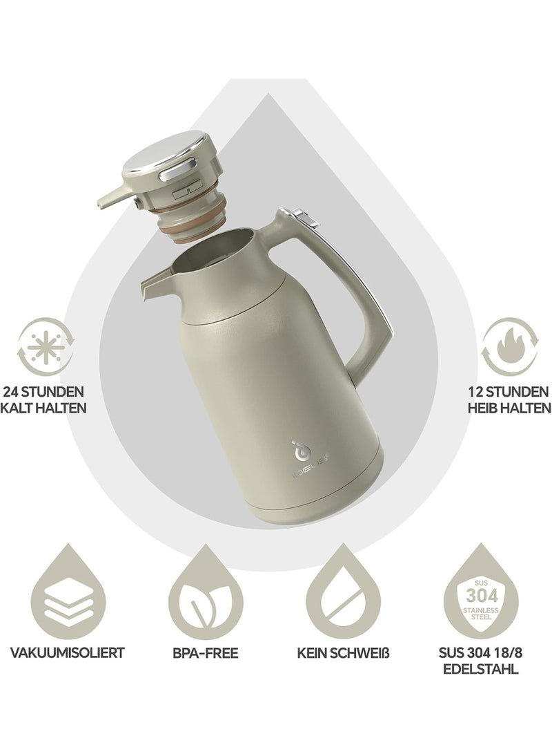 IDEUS Thermos Flask, 2 L, Stainless Steel Double-Walled Coffee Pot, Vacuum Insulation, Insulated Jug, Warming Jug, Teapot for Coffee, BPA-Free, - Image 2