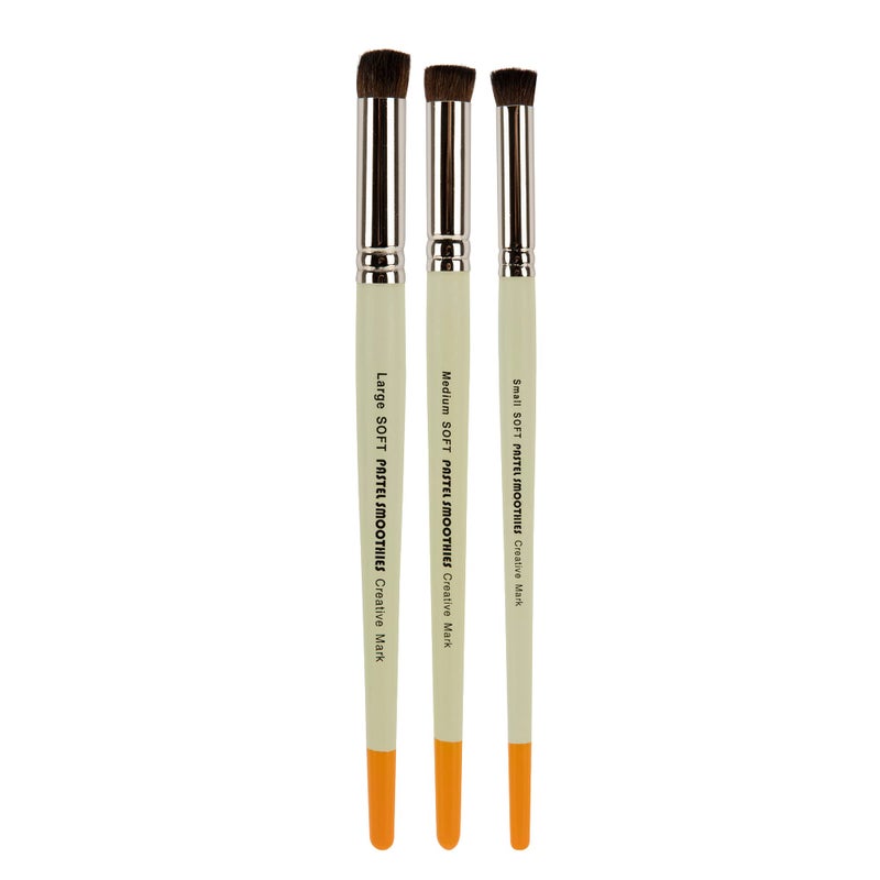 Creative Mark Pastel Smoothies - Paintbrush for Pastel Blending Bristle & Nylon Hair for Blending on Rough Surfaces Short Handle Lacquered Wood Handles - [Soft | Set of 3] White - Image 1