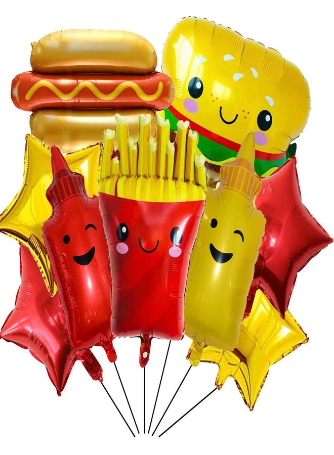 DYT 9 Pieces Food Themed Balloons Hamburger Hot Dog Ketchup Mustard Bottle BBQ Party Balloons Foil Balloon for Picnic Snacks Party Birthday Decorations Supplies - Image 1