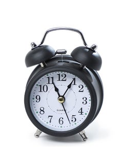 OUTAD 3Inch Twin Bell Loud Alarm Clock, Metal Frame 3D Dial with Backlight Student Children's Clock Table Alarm Clock For Home and Office Black82X56X118MM  - Image 1