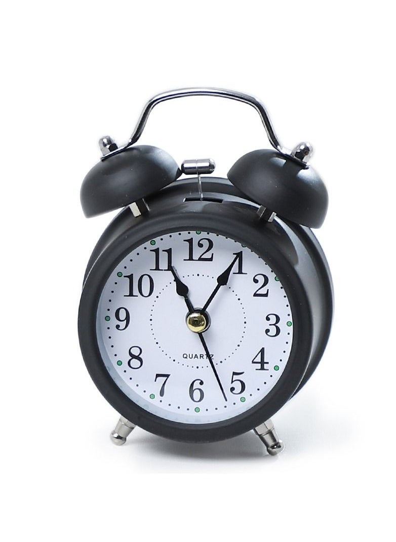 OUTAD - 3Inch Twin Bell Loud Alarm Clock, Metal Frame 3D Dial with Backlight Student Children's Clock Table Alarm Clock For Home and Office Black82X56X118MM - Image 1