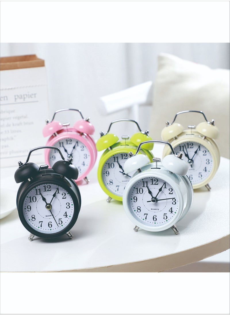 OUTAD - 3Inch Twin Bell Loud Alarm Clock, Metal Frame 3D Dial with Backlight Student Children's Clock Table Alarm Clock For Home and Office Black82X56X118MM - Image 1