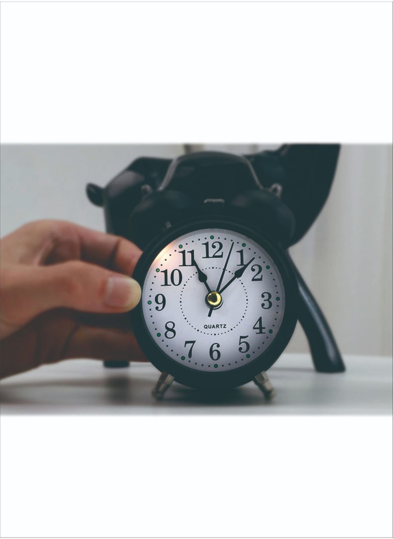OUTAD - 3Inch Twin Bell Loud Alarm Clock, Metal Frame 3D Dial with Backlight Student Children's Clock Table Alarm Clock For Home and Office Black82X56X118MM - Image 1