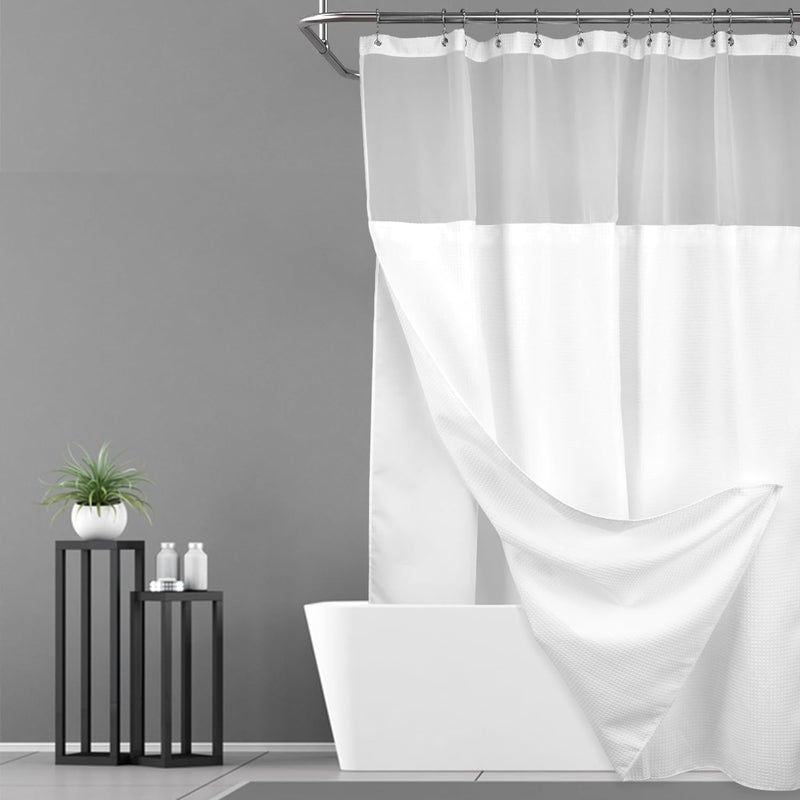 NY HOME 60 Inch Waffle Weave Shower Curtain with Snapin Fabric Liner  12 Metal Hooks Set  60 x 72 Shower Stall Size Hotel Style  Mesh Top Window Machine Washable  White 60x72