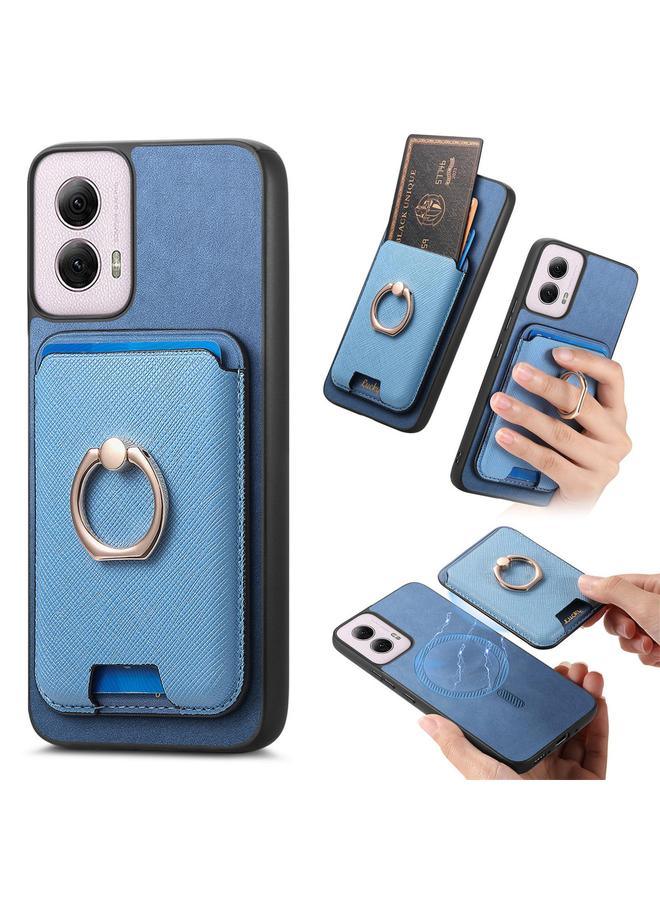 S-TOP Case For Motorola Moto G Play 4G 2024 Retro Cross Leather Ring Vertical Insert Card Bag MagSafe Phone Case - Image 1