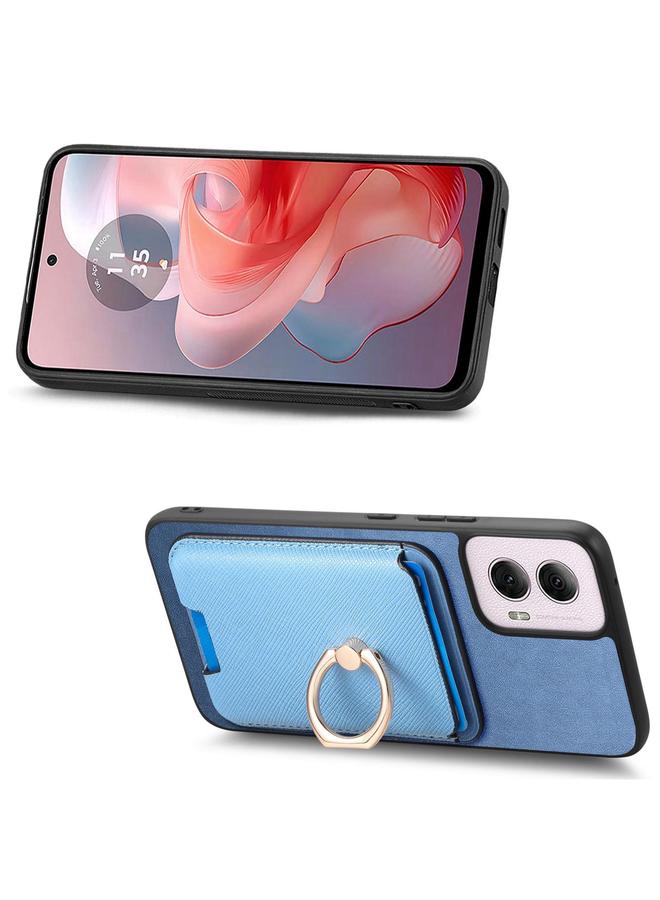 S-TOP Case For Motorola Moto G Play 4G 2024 Retro Cross Leather Ring Vertical Insert Card Bag MagSafe Phone Case - Image 4