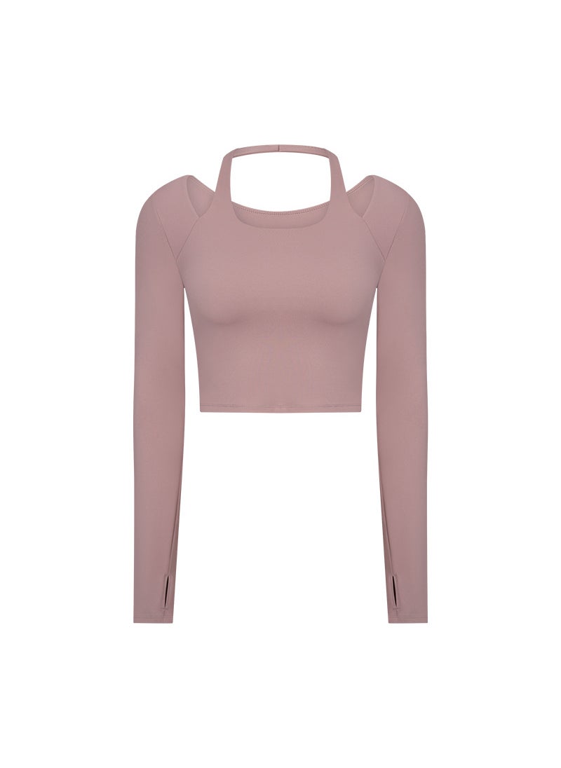 Generic - Autumn Winter Yoga Crop Top Mock Layered Crimson yarn Red - Image 1
