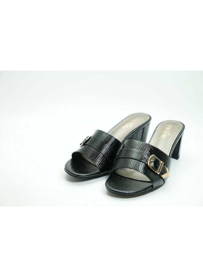 Michelle Morgan 092-3041 Michelle Morgan Stylish Heeled Slide Sandals 413RJ192 Black - Image 4