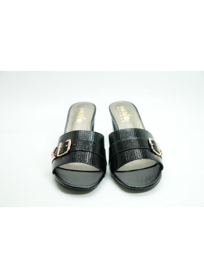 Michelle Morgan 092-3041 Michelle Morgan Stylish Heeled Slide Sandals 413RJ192 Black - Image 3