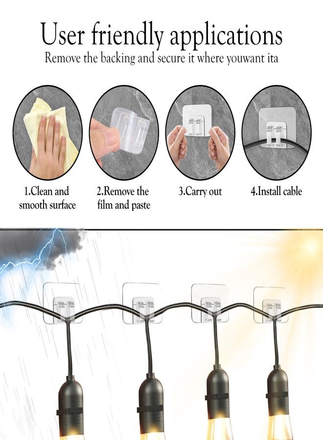 moonateen Pack of 80 Outdoor String Lights Hooks: Heavy Duty Cable Clips with Waterproof Adhesive Strips for Hanging Christmas Light - Outdoor UV Resistant Transparent Adhesive Cord Holder, Rope Organizer - Image 5