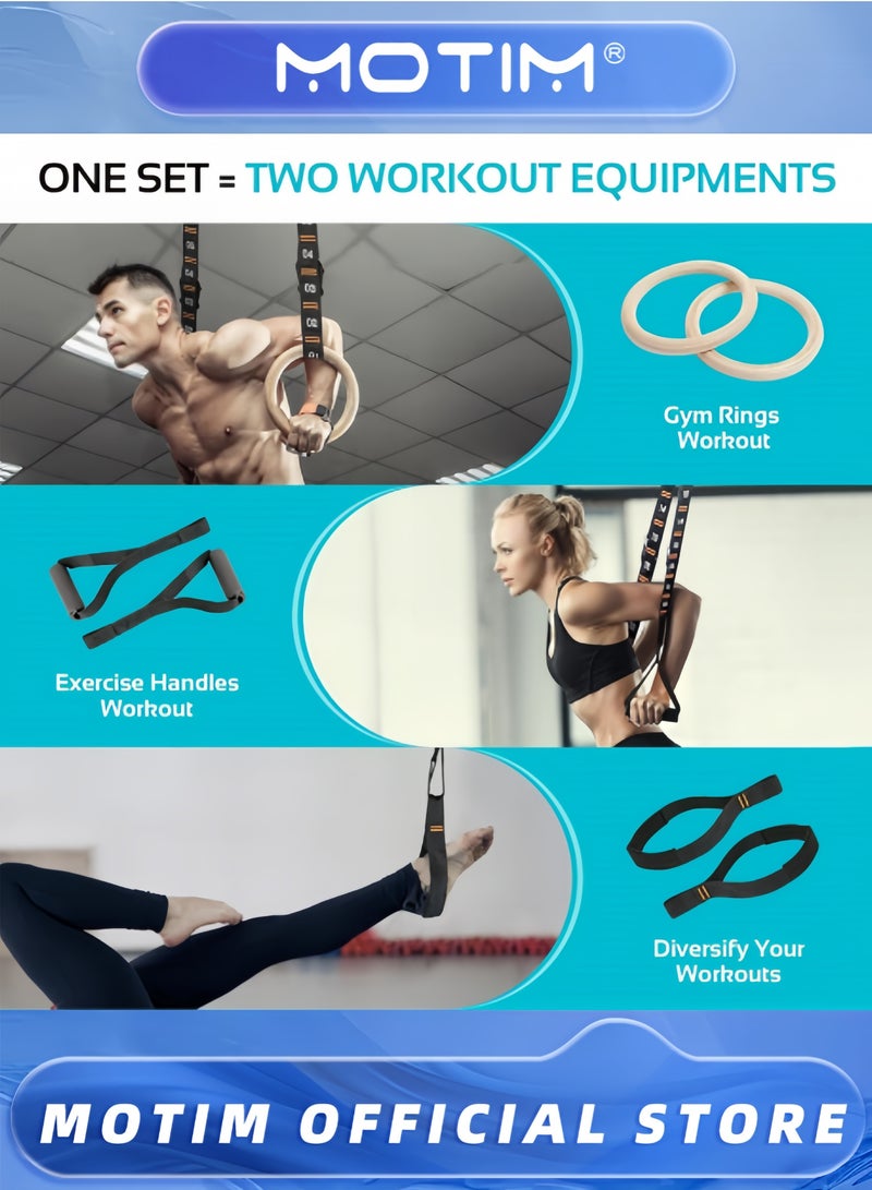 Motim Wooden Gymnastic Rings with Adjustable Numbered Straps Rings for Core Workout Crossfit and Body-weight Training - Image 2