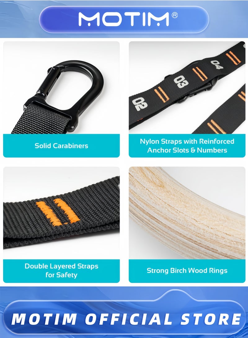 Motim Wooden Gymnastic Rings with Adjustable Numbered Straps Rings for Core Workout Crossfit and Body-weight Training - Image 5